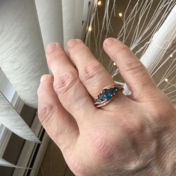 10k Rose Gold Diamond & Blue Topaz Ring - Picture 6 of 10
